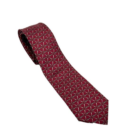 Hermes Paris Men's Maroon Buckle Pattern 100% Silk Neck Tie One Size - Picture 3 of 7